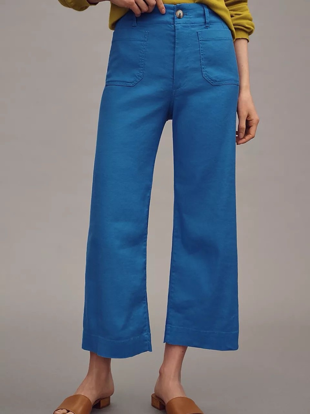 Maeve Anthropologie Colette Linen Wide-Leg Cropped Pants Turquoise Blue Size 25